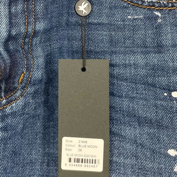 ONE TEASPOON NWT 2020 HIGH WAIST DENIM MINI SKIRT BLUE MOON PAINT SPLATTER 29 - Picture 5 of 9